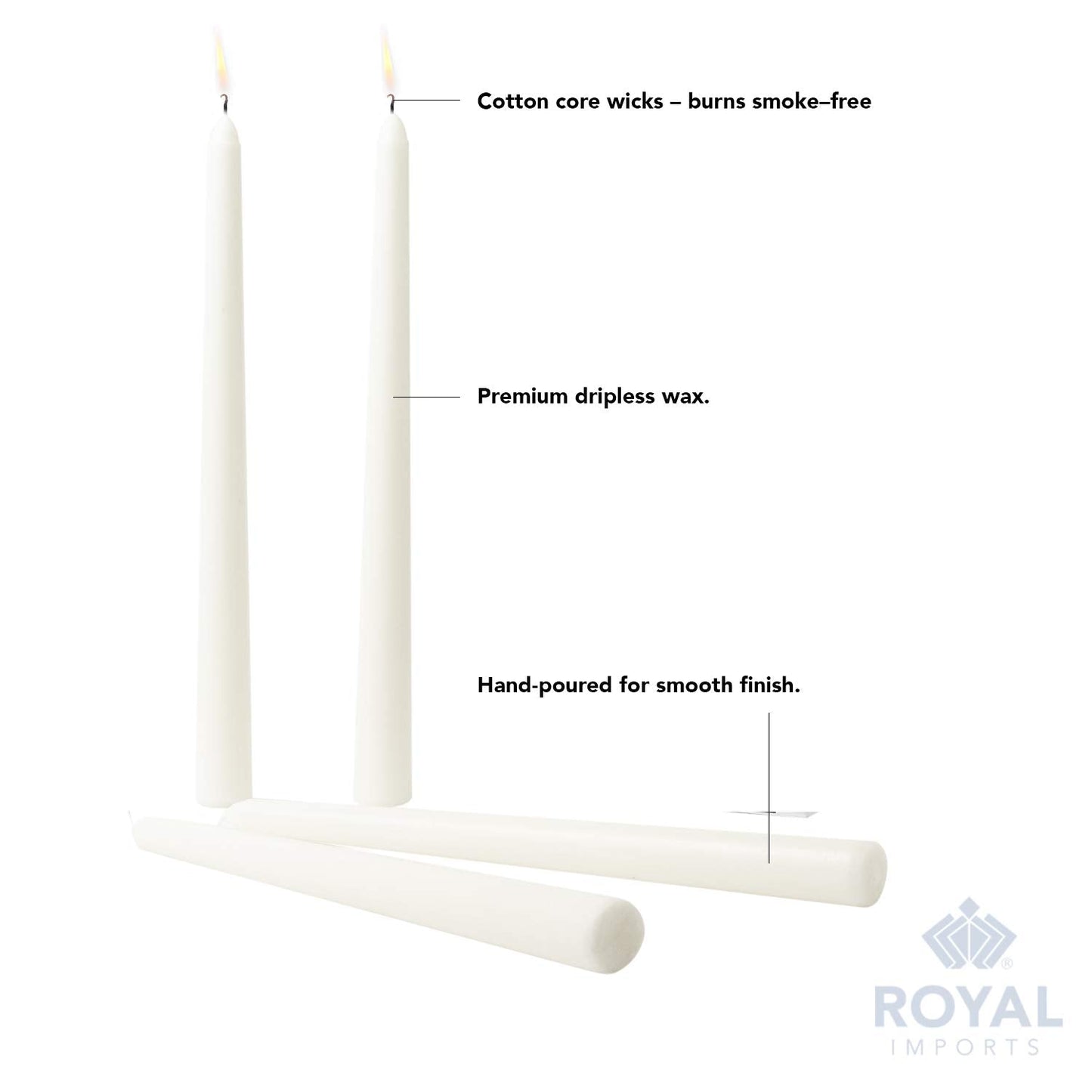 Royal Imports Unscented Taper Candles, Elegant Premium Quality, Dripless & Smokeless, Hand-Dipped Dinner Candles for Wedding, Holiday, Home Decor - 7 Hour Burn Time - Set of 12 (10 Inch, White)
