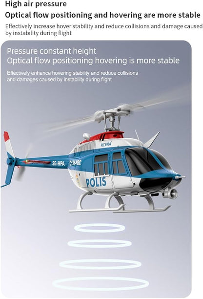 RC ERA 1/33 Scale C138 Pro Bell 206 RC Helicopter 2.4G 6CH 6-Axis Gyro Flybarless Heli with Optical Flow Upside Down 3D Rolling One-Key Takeoff(2 Battery)