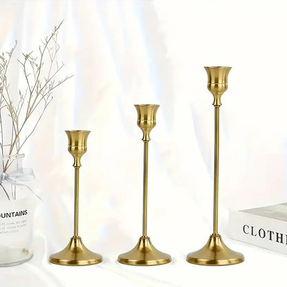 Candle Holders: Set of 3 Gold Candle Stick Holders - Metal Candlestick Holders for Home Christmas Wedding Table Centerpiece Mantle Decor (Golden Cup)