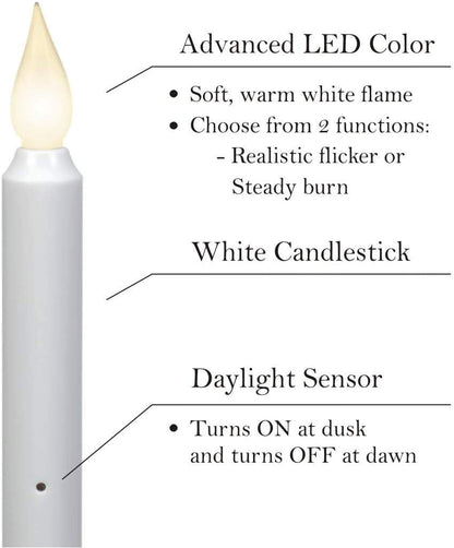 Battery Operated LED Flameless Window Candle Pewter/Silver Finish with Dusk to Dawn Sensor and White Flame