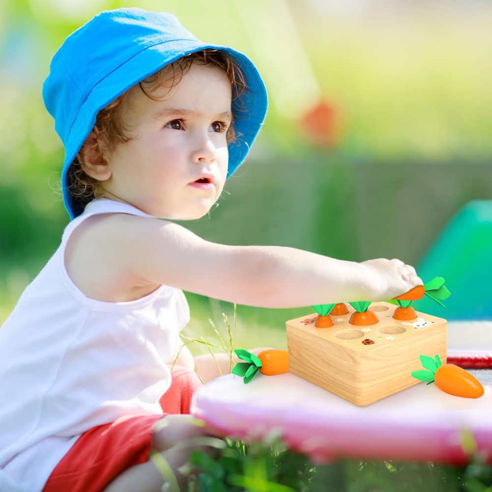 Montessoritoys for 1 Year Old, Wooden Toys Developmental Shape Sorting & Matching Puzzle Carrots Harvest Game, Birthday Gifts for Toddlers Babies Boys and Girls 6-12 Months Christmas