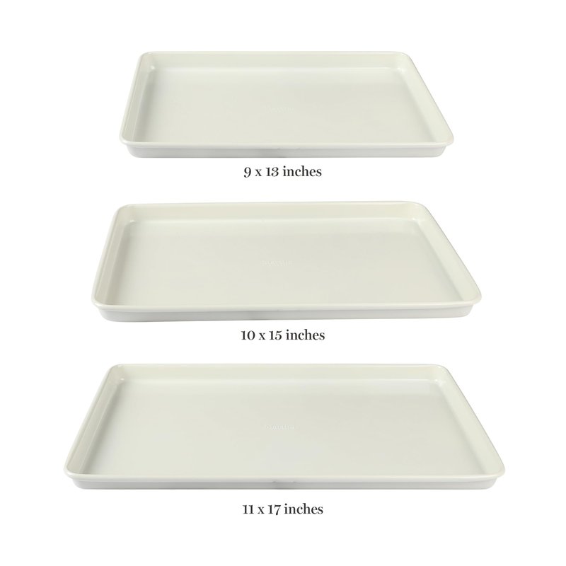 Martha Stewart Gallen 3-Piece Cookie Sheet Set – 13", 15", 17" Baking Pans, Ceramic Nonstick, PFA-Free, Carbon Steel – Oven Safe to 450°F, Warp-Resistant, Easy to Clean - Linen White