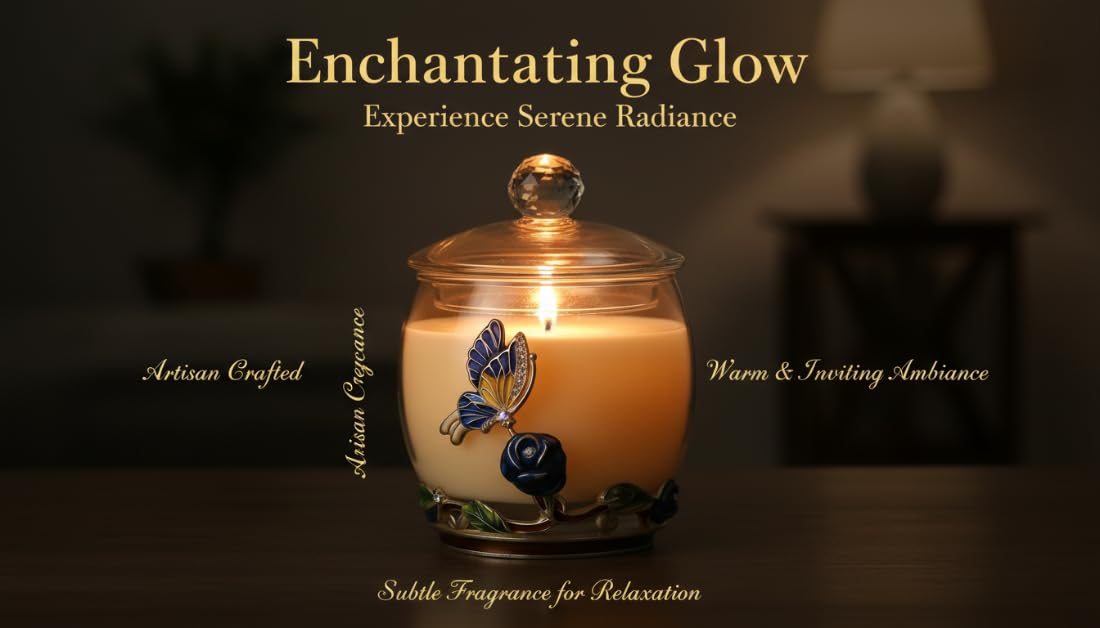 Scented Candles Gifts for Women - Enamel Butterfly & Blue Rose Decorative Glass Jar with Faceted Crystal Lid, Special Candle for Friend Mom Sister Friend, Unique Birthday Mother's Day Christmas Gift