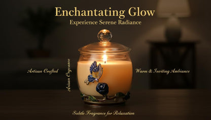 Scented Candles Gifts for Women - Enamel Butterfly & Blue Rose Decorative Glass Jar with Faceted Crystal Lid, Special Candle for Friend Mom Sister Friend, Unique Birthday Mother's Day Christmas Gift