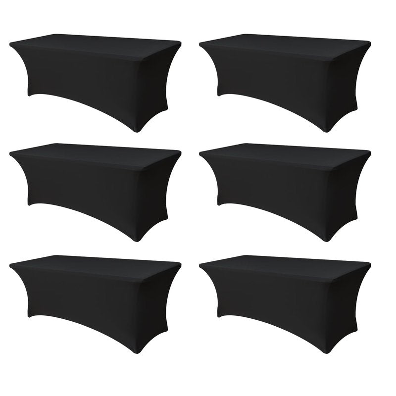 Enjoyidea Spandex Table Cover for 6 foot Rectangle Tables-6 Pack Fitted Stretch Black Tablecloth-Elastic 6ft Folding Tablecloths for Party, Vendor Booth Display, Banquet Buffet Event, Craft Trade Show