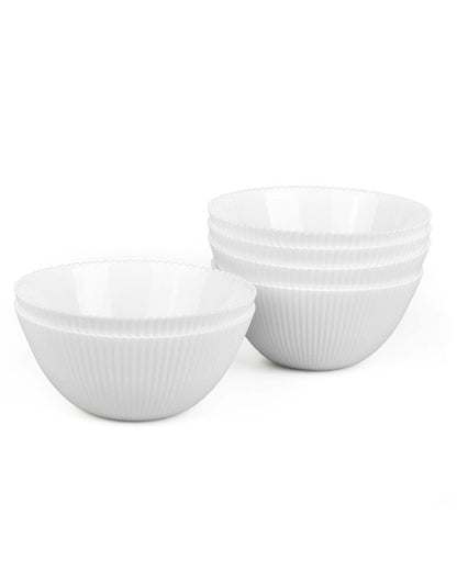 LaGlint 20 OZ Max White Opal Glass Cereal Bowl Set of 6, 6 inch Dishwasher & Microwave Safe Round Ribbed Bowls for Kitchen, Salad, Soup and Rice
