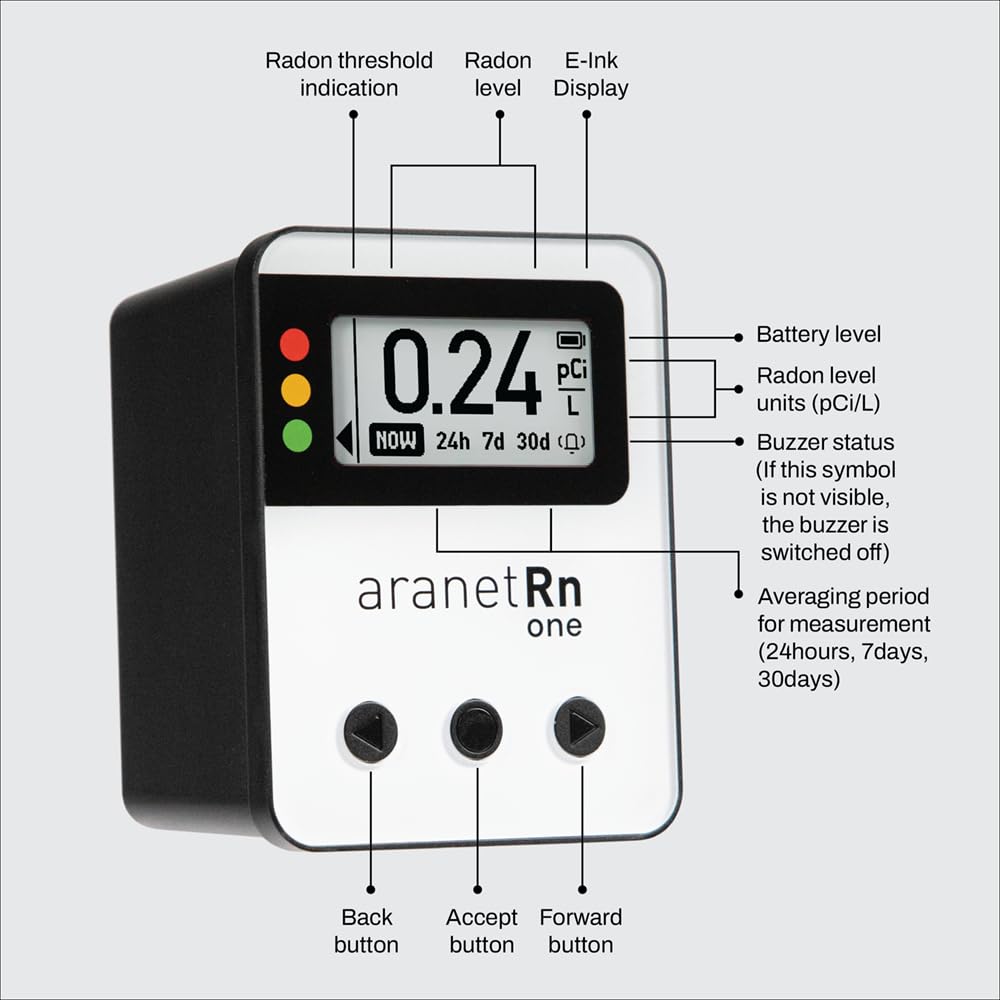 Aranet Radon One – Fast Home Radon Gas Detector with 10-Minute Response, E-Ink Display, Battery Powered, Portable Real-Time Radon Monitor for Basements & Indoor Air Monitoring (Red)