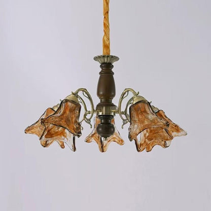 TTBDDDYH 5-Lights E27 French Vintage-Style Living Room Pendant Light Retro American Dining Room and Master Bedroom Ambiance, Handcrafted Frosted Glass Chandelier