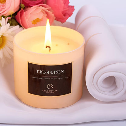 Chloefu LAN Fresh Linen Candles Laundry Candles Non-Toxic Air Freshening Scented Candle Decorative Pet Odor Eliminator for Home Luxury Scented Soy Jar Candle for Bathroom Decor 7.1 oz 2 Pack