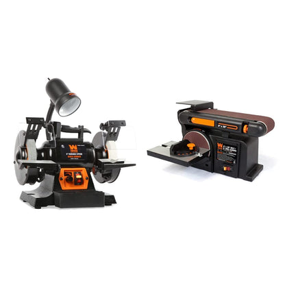 WEN BG625V 2.5-Amp 6-Inch Variable Speed Bench Grinder with Flexible Work Light, Black & 6502T 4.3-Amp 4 x 36 in. Belt and 6 in. Disc Sander with Cast Iron Base