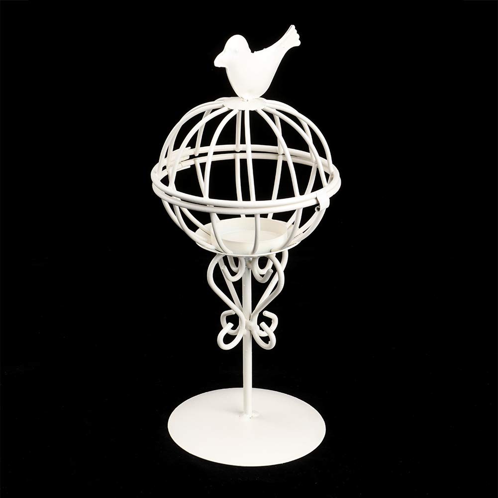 Vistreck Hollow Out Bird Cage Iron Candle Holder - Unique Candlestick Decor for Home & Café (White)