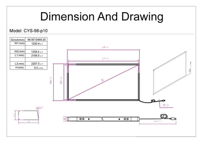 Chengying 98 inch Multi-Touch Infrared Touch Frame - IR Touch Panel - 98" Infrared Touch Screen Overlay - USB Interface - HID Compatible