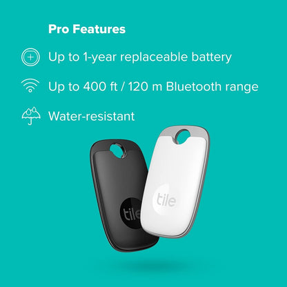 Tile Pro (2022) Bluetooth Item Finder, Pack of 2, 120 m Finding Range, Compatible with Alexa and Google Smart Home, iOS and Android Compatible, Find Your Keys, Remotes and More, Black/White