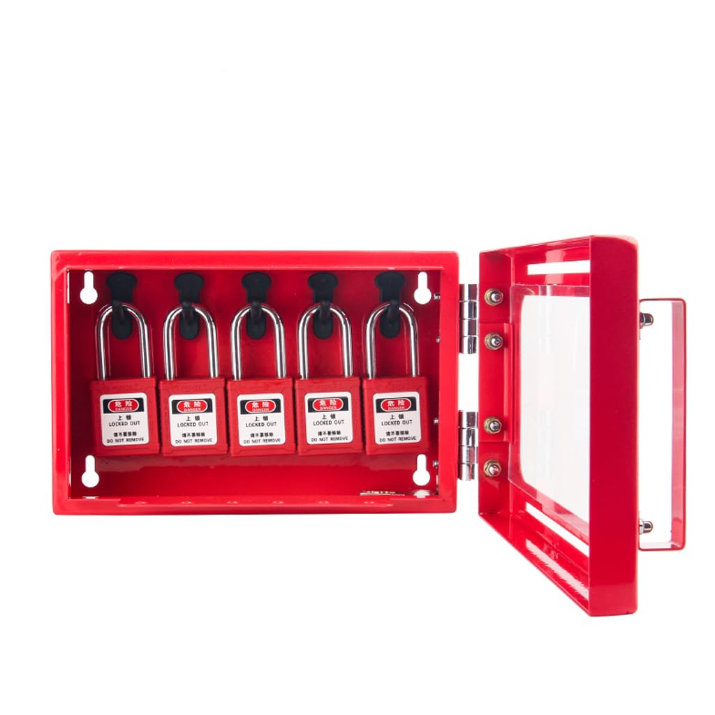 Lockout Tagout Group Lock Box, Wall Mounted Loto Lock Box, Red Padlock Box Group Station with 12 Locking Holes,Visual Acrylic Window Safety Lock Case