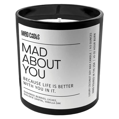 Mad Candles – Mad About You | Luxury Scented Candle for Bedroom & Living Room Décor | 9.5oz Coconut Soy Wax | Non Toxic | Long Burn Candle Jar for Home Fragrance & Valentine's Day Gift