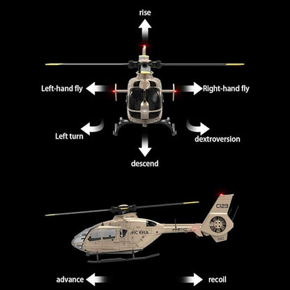 RC ERA C123 EC135 6CH RC Helicopter 1/36 Scale Military Aircraft Single-Rotor Gyroscopic Stabilization with Altitude Hold/One-Key Take Off for Beginners &amp Adults -RTF/2 Battery