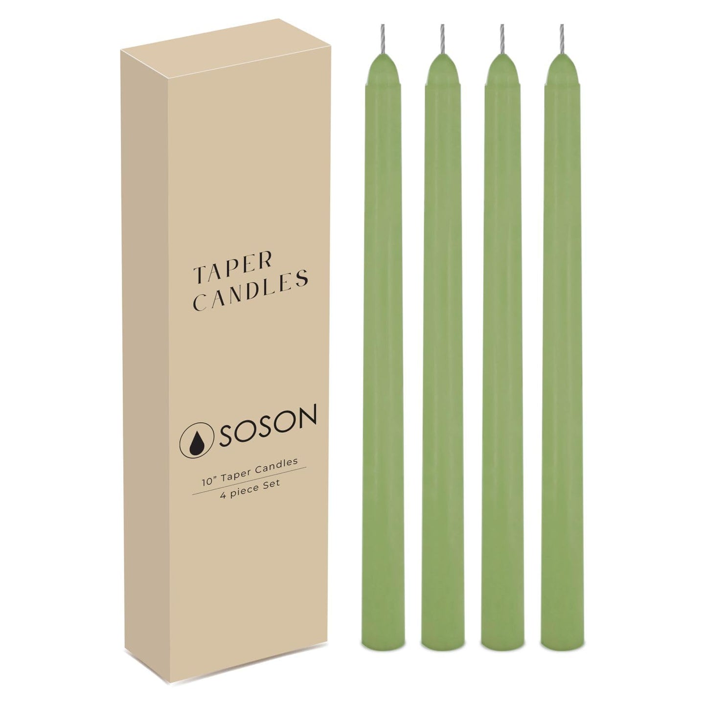Simply Soson Sage Taper Candles 10 inch Dripless, Set of 4, Dripless Taper Candle Sticks, Tall Candlesticks Long Burning Perfect for Dinner, Wedding, Party or Christmas Tapered Candles Decor