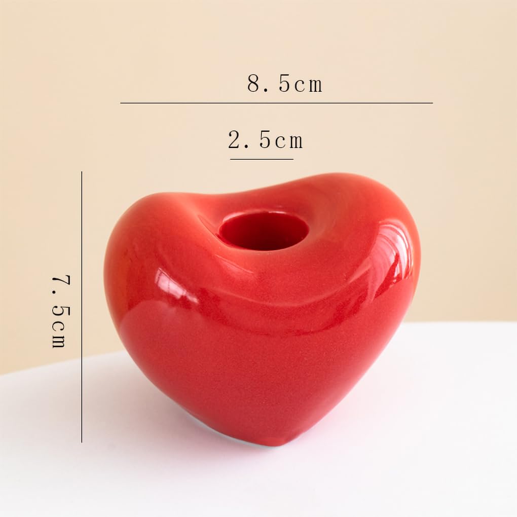 WAIT FLY Red Heart Shaped Ceramic Candlestick Holders, Set of 2 Candle Holders for Dinning Wedding Party Table Centerpieces Home Decoration