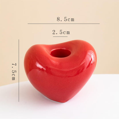 WAIT FLY Red Heart Shaped Ceramic Candlestick Holders, Set of 2 Candle Holders for Dinning Wedding Party Table Centerpieces Home Decoration