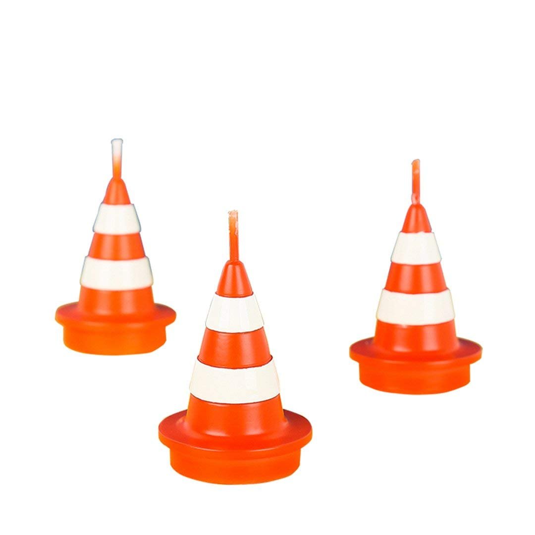 Birthday Candle Traffic Under Construction Molded Cone Candles Cake Topper Candle Set of 2