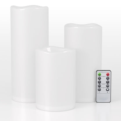 Lumeavetra 6" 8" 10" x 4" Large Waterproof Outdoor Flameless Candles Battery Operated LED Pillar Candles for Indoor Outdoor Lanterns, White, Long Lasting, Set of 3