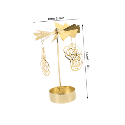 RORPOIR Metal Rotating Carousel Candle Holder Rose Elements Elegant Tealight Stand for Romantic Settings Table Centerpiece for Weddings and Special Occasions