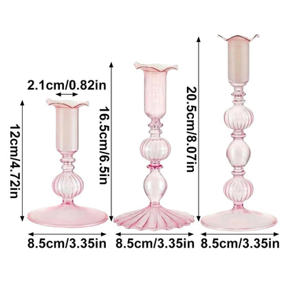 Mineaud 3Pcs Glass Candlestick Holders Glass Taper Candle Holders Groovy Wavy Elegant Candle Stick for Home Party Decoration,StyleB-Pink