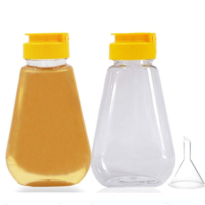 2 Pack Empty Plastic Honey Bottles with Funnel, 200ml Squeeze Honey Jars Leakproof Honey Dispenser Flip Top Condiment Container for Ketchup Mustard Salad Dressing Sauce Syrup Oil Epoxy, BPA Free