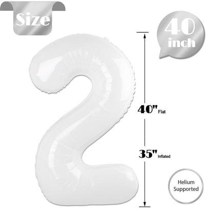 White 2 Balloon, Translucent Number Balloons 40 Inch, 2nd Balloon Number Birthday Decorations, Second Two Birthday Party Supplies, Number 2 Balloon