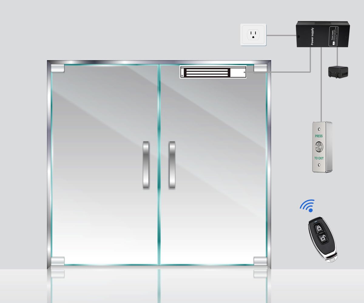 Door Access Control System 1200lbs Magnetic Lock Kit with 4 Remote Controls Stainless Steel Exit Button
