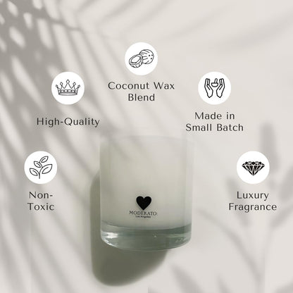 MODERATO Los Angeles No.07 VANILÉ – Luxury Madagascar Vanilla Scented Coconut Wax Candle, Creamy & Sophisticated, Citrus, Crystal Clear Glass Vessel, 50 Hour Burn, Candle Gift, Made in USA 8.5oz
