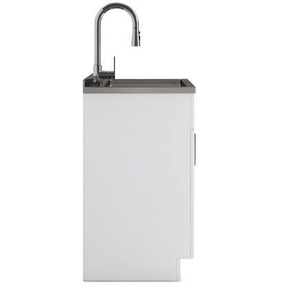 SIMPLIHOME Modern Wide Shaker All-in-One 24 inch Wide Utility Sink and Laundry Cabinet in Pure White Finish, Transitional Stainless Steel Sink Cabinet for Laundry Rooms with High-Arch Chrome Faucet