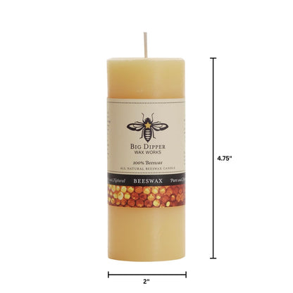 Big Dipper Wax Works 100% Pure Beeswax Pillar Candles (1 Pack) – 2" x 4.75" Handmade in USA, Long Burning Clean Soot-Free, Natural Honey Aroma, Eco-Friendly Cotton Wick, Home Décor & Meditation
