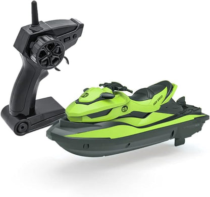 2.4GHz Remote Control Motorboat 1 : 14 High Speed Marine Water Toy with 2 Motors 2 Speed Levels - Jet Ski Pool Toy (Green)