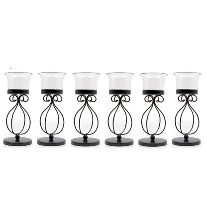 Hosley Bulk Buy Set of 6 Metal & Glass Tea Light Candle Holders for Home Decor, Lighting, Wedding, Parties, Gifting, LED Tea Light Gardens