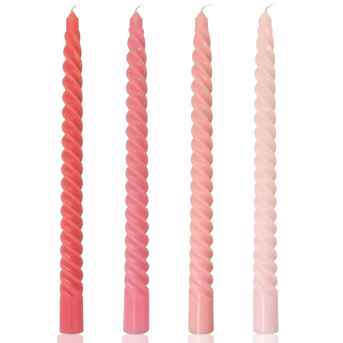 10 Inch Cream Spiral Taper Candles for Home Decoration, 4 Pack Pink-Gradient Candlesticks for Dinner Party Wedding Holiday