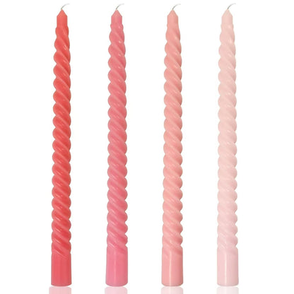 10 Inch Cream Spiral Taper Candles for Home Decoration, 4 Pack Pink-Gradient Candlesticks for Dinner Party Wedding Holiday