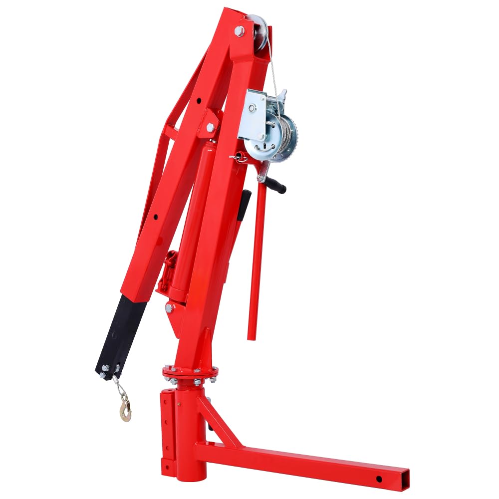 Truck Bed Crane with Hitch Mount Lift, 500Lb Hydraulic Pickup Truck Hitch Crane, 2" Receiver Engine Hoist, Foldable Red Jib Lifting System for Loading Dock PWC Trailer, Professional Shop Tool