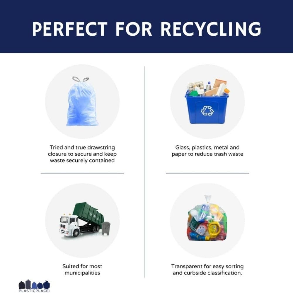 Plasticplace Custom Fit Trash Bags, Compatible with simplehuman Code H (200 Count) Tinted Blue Drawstring Garbage Liners 8-9 Gallon / 30-35 Liters, 18.5" x 28"