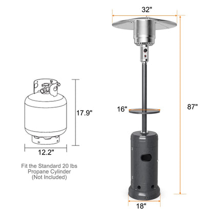 Giantex Outdoor Propane Heater, 50000 BTU Standing Gas Heater w/Shelf Tabletop & Wheels, Tip-Over Protection & Auto Shut Off, CSA Certified, Portable Patio Heaters for Home & Commercial Use (Grey)