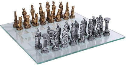 Pacific Giftware Romans Vs Egyptians Chess Set with Glass Board Set