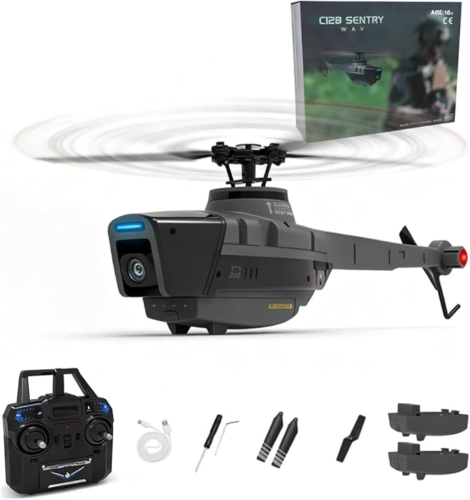 X-MechFun Military Remote Control Helicopter RC ERA C128 Scout Drone 4CH Aerial Vehicle Reconnaissance 6-Axis Gyro RC Aircraft Helicopter Christmas for Adults