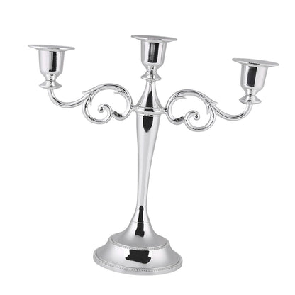 Aumotop Metal Wedding Candlestick Holder Elegant 3 Arms Candelabra for Home Decor, European Style Candle Holder for Wedding and Candlelight Dinner, Metal, Gold (Silver)