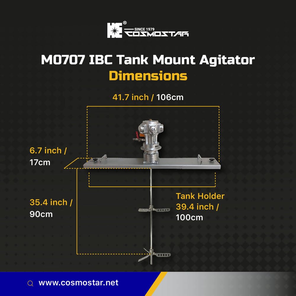 COSMOSTAR M0707 Pneumatic Agitator IBC Mount for IBC Tank, equipped with 3:1 Gear Box, SUS Shaft and Propellers, Paint Stirring Machine, Bracket Air Agitators(M0707-IBC-SUS200-EX12S17-GB3)