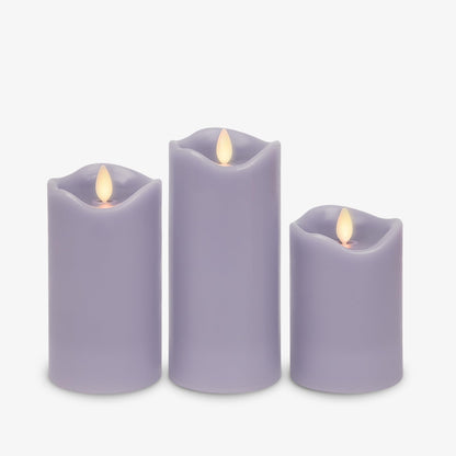 Matchless Candle Co. by Luminara - Flameless LED Battery Operated Flickering Pillar Candles - Pastel Purple - Set of 3 - Indoor Outdoor Decor Safe