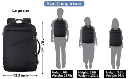 MATEIN Mens Travel Backpack, 27L Lightweight Carry on Backpack for Women, Expandable Business Backpacks, Waterproof Hiking Daypack for Outdoor Sports Rucksack Casual Daypack, Travel Essential, Black