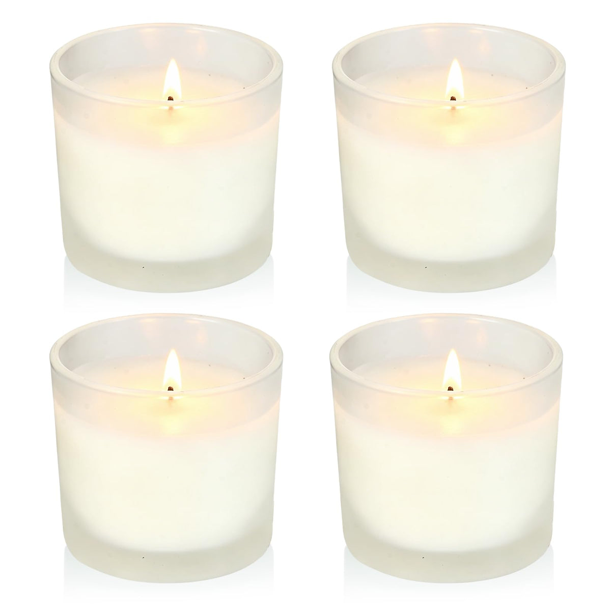 Set of 4 White Unscented Soy Candles, White Glass Filled Votive Candles, Hand Poured Wax Candle for Home Décor Aromatherapy Spa Holidays Party and Weddings