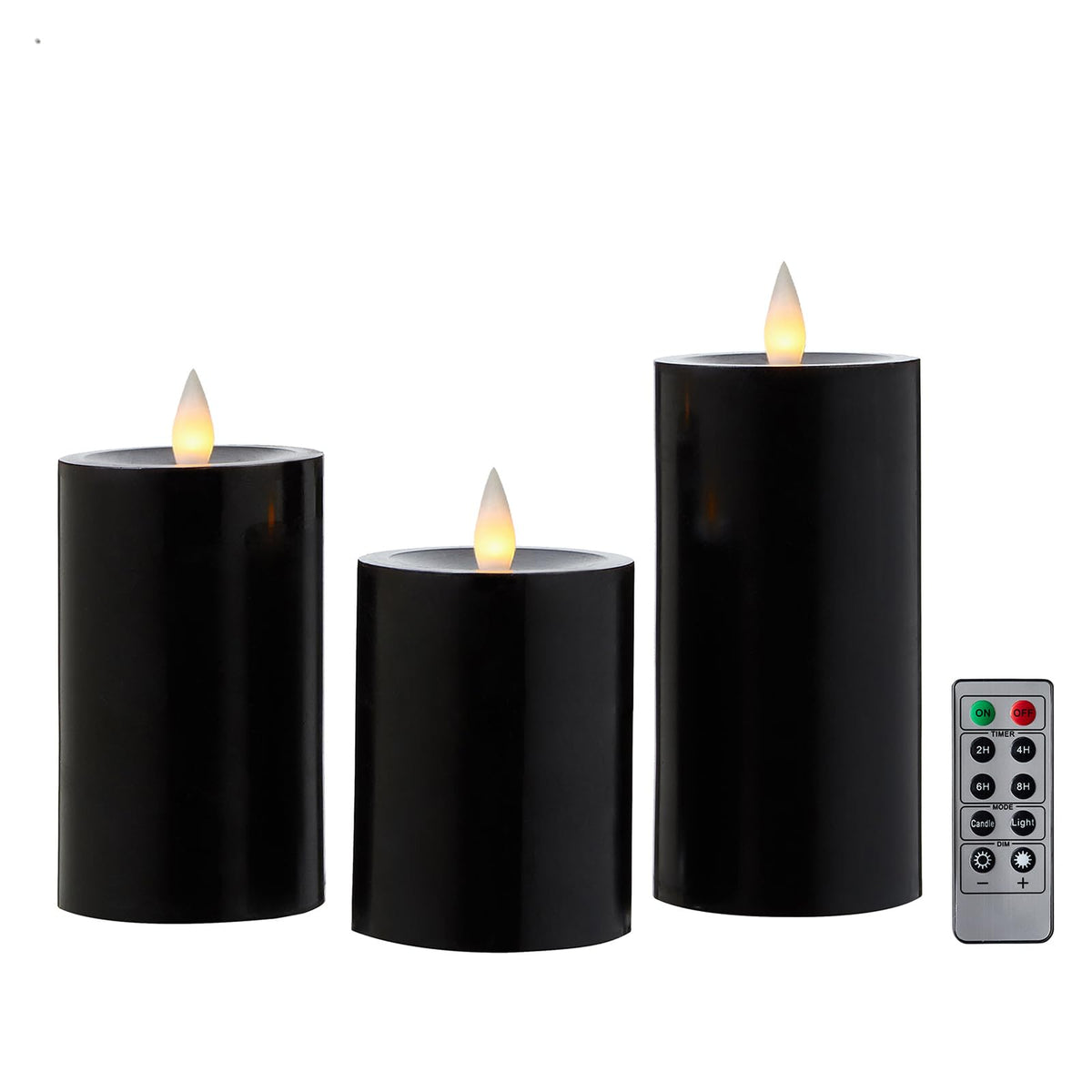 CozierGlow Flameless Pillar Candles Flickering with Remote Timer, Battery Operated LED Candles Up to 400 Hours, 3D Moving Flame Real Wax Candles. (Black)