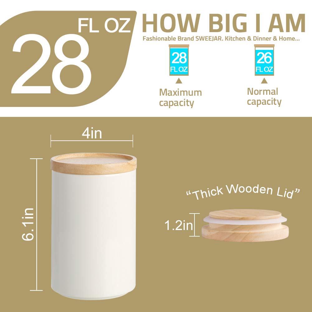 Sweejar Kitchen Canisters Ceramic Food Storage Jar, Stackable Containers with Airtight Seal Wooden Lid for Serving Ground Coffee, Tea, Sugar, Salt and More - 28 Fl Oz (Jade)