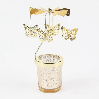 Candle Holders，Rotating Candlestick，Gold Starlight Glass Candle Holder,Restaurant Wedding Christmas Valentine's Day Thanksgiving Wedding Anniversary Birthday Party Table Decoration(Butterfly)